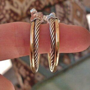 David Yurman Crossover Hoop Earrings - 18K/925 - 32 mm/1.25 Inches - DY Backs